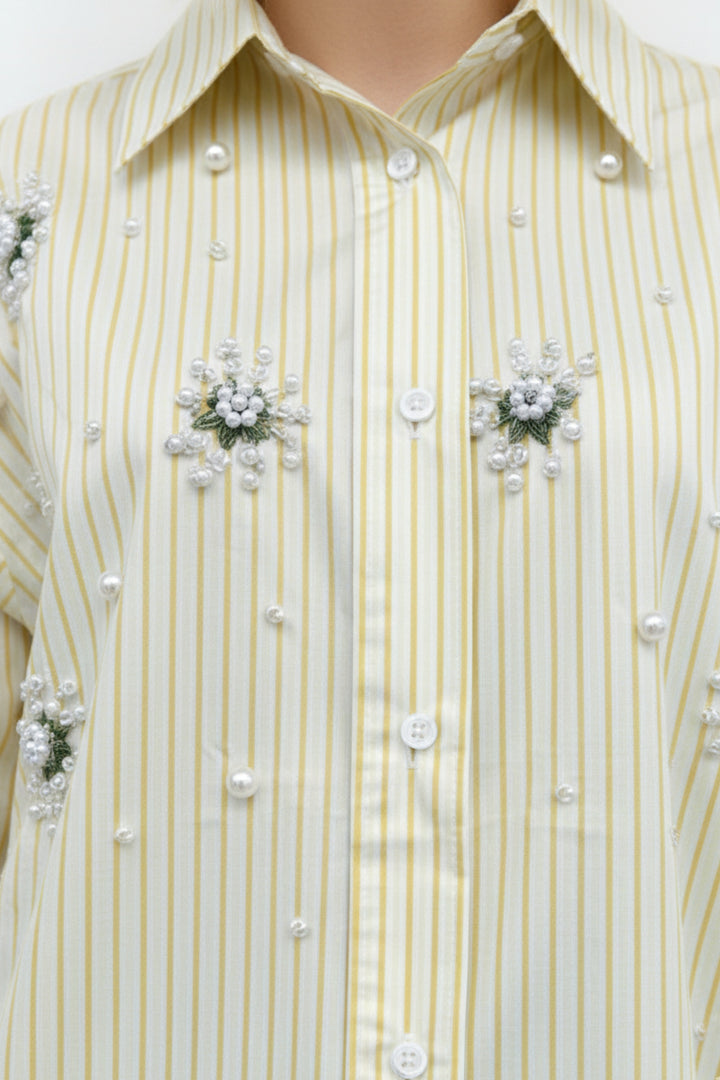 Lemon Pearl Bloom Striped Shirt