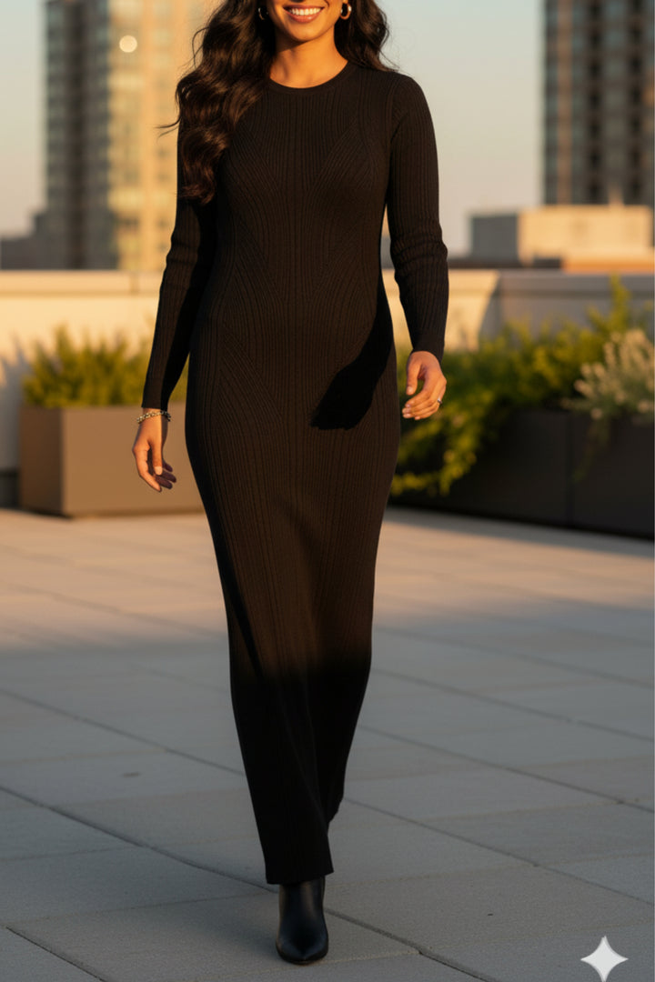 Black Knit Full Sleeve Maxi Dress