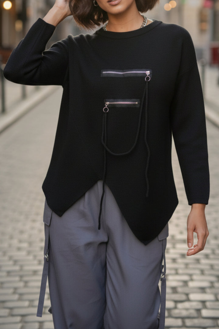 Black Zipline Geometrical Sweater