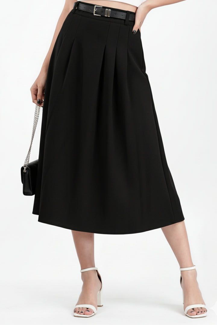 Midnight Suede Pleated Skirt