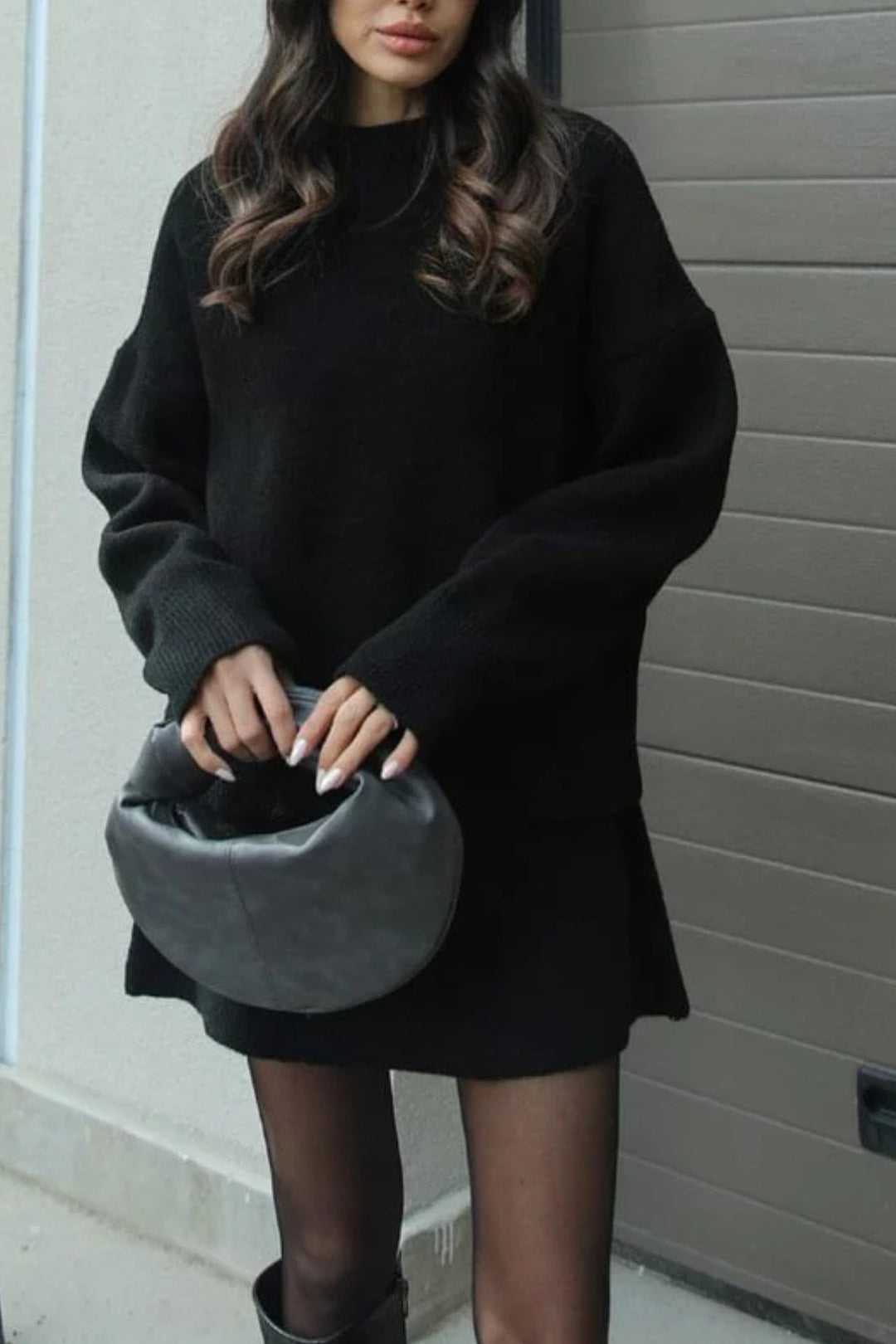 Black Short Skirt Knit Co-ord Set