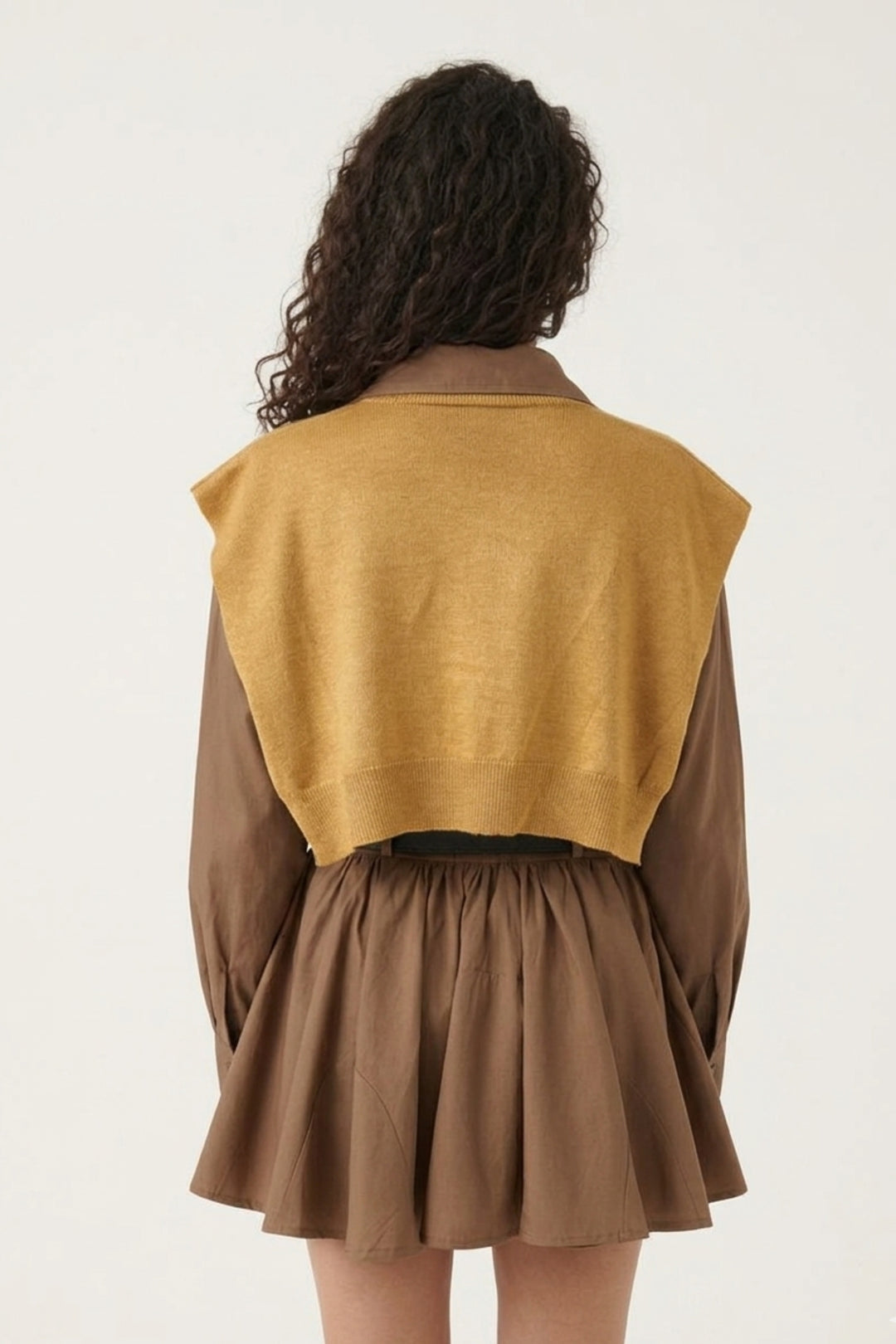 Cocoa Belted Mustard Overlay Shirt Dress