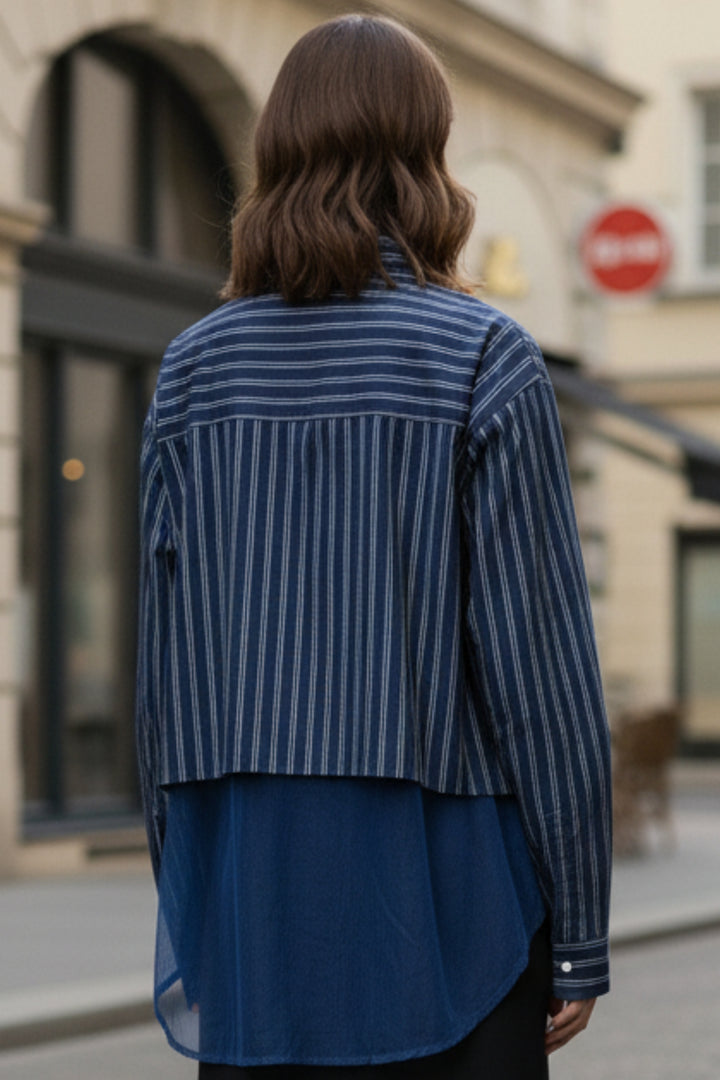 Midnight Blue Sheer Layered Stripe Shirt