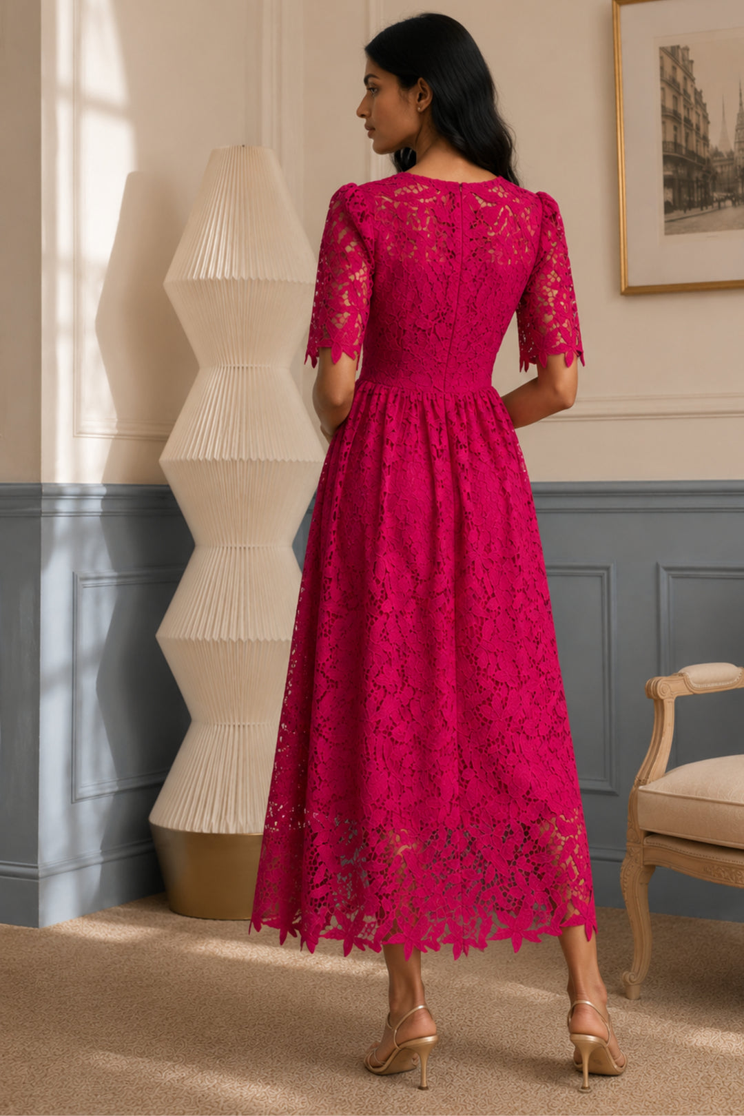 Fuchsia Bloom Lace Dress