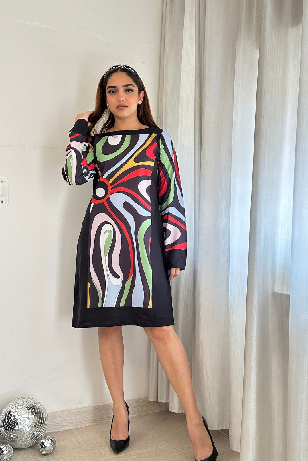 Multicolor abstract printed dress for parties
