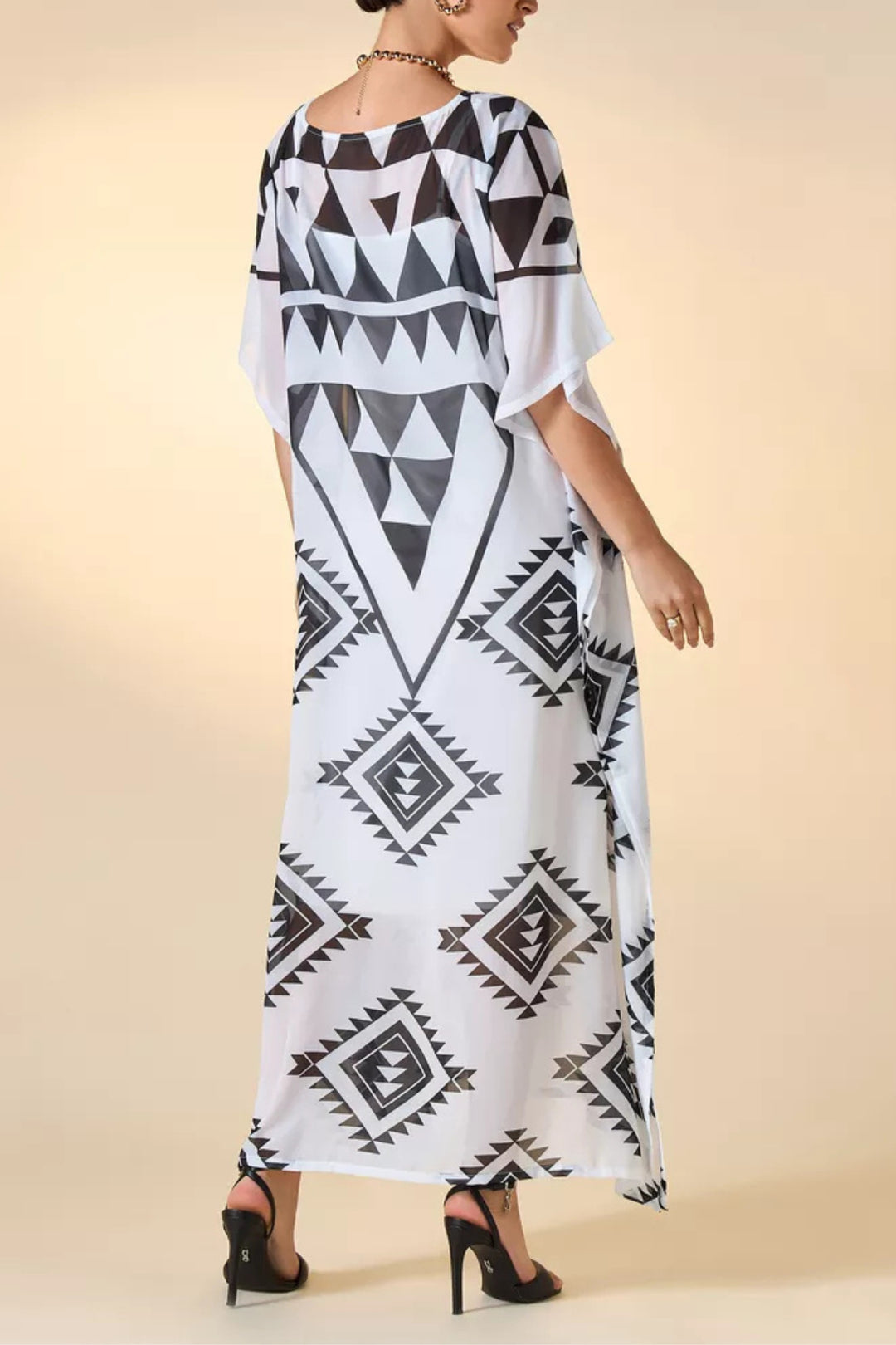 Cover-Up Geometric Print Kaftan