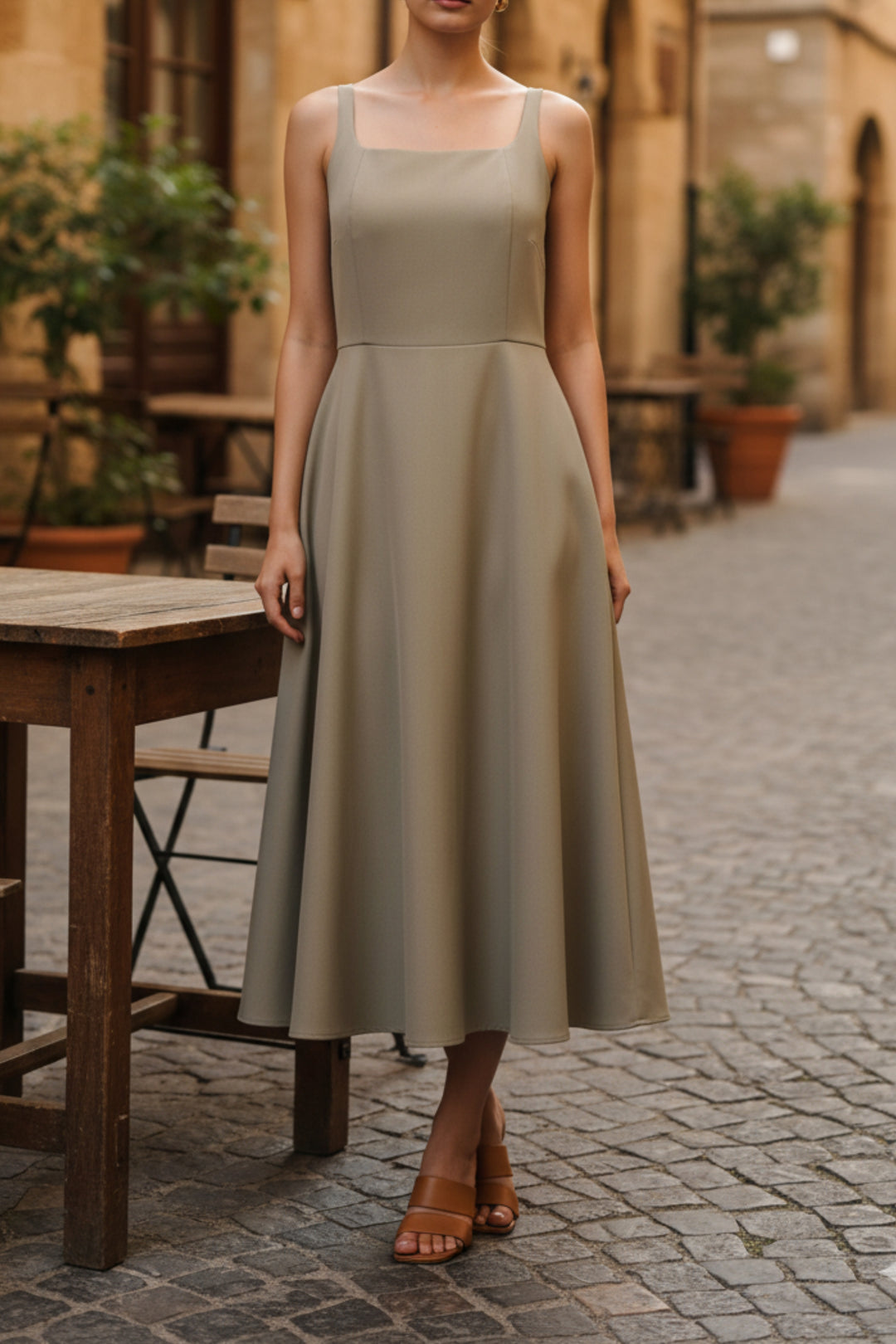 Elegante Greige Sleeveless Dress