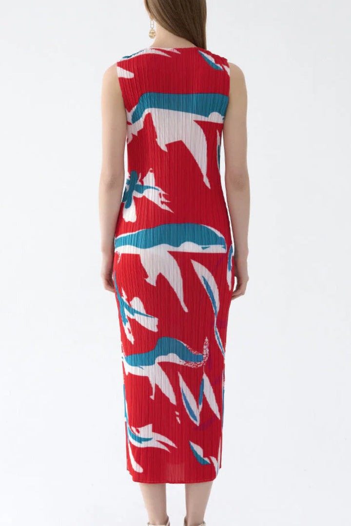 Crimson Koi Pleated Dress