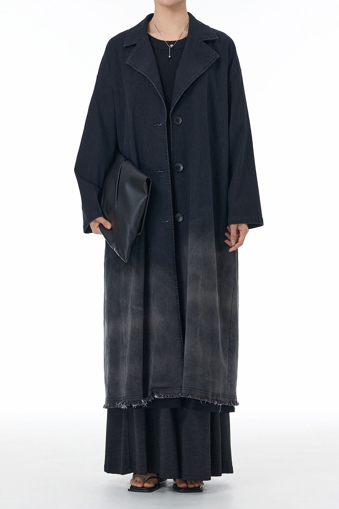 Carbon black denim trench coat for women