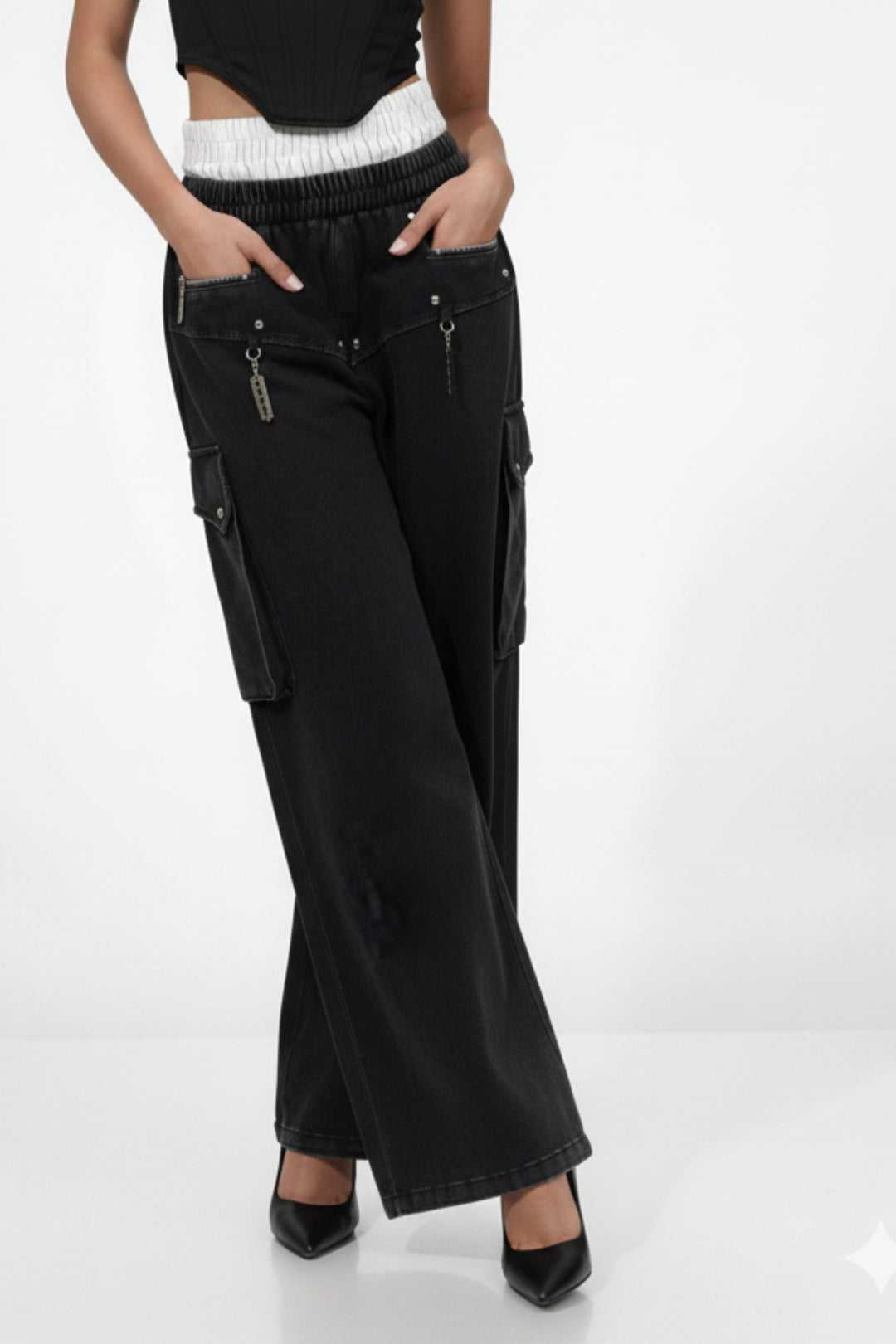 Charcoal Washed Cargo Pants