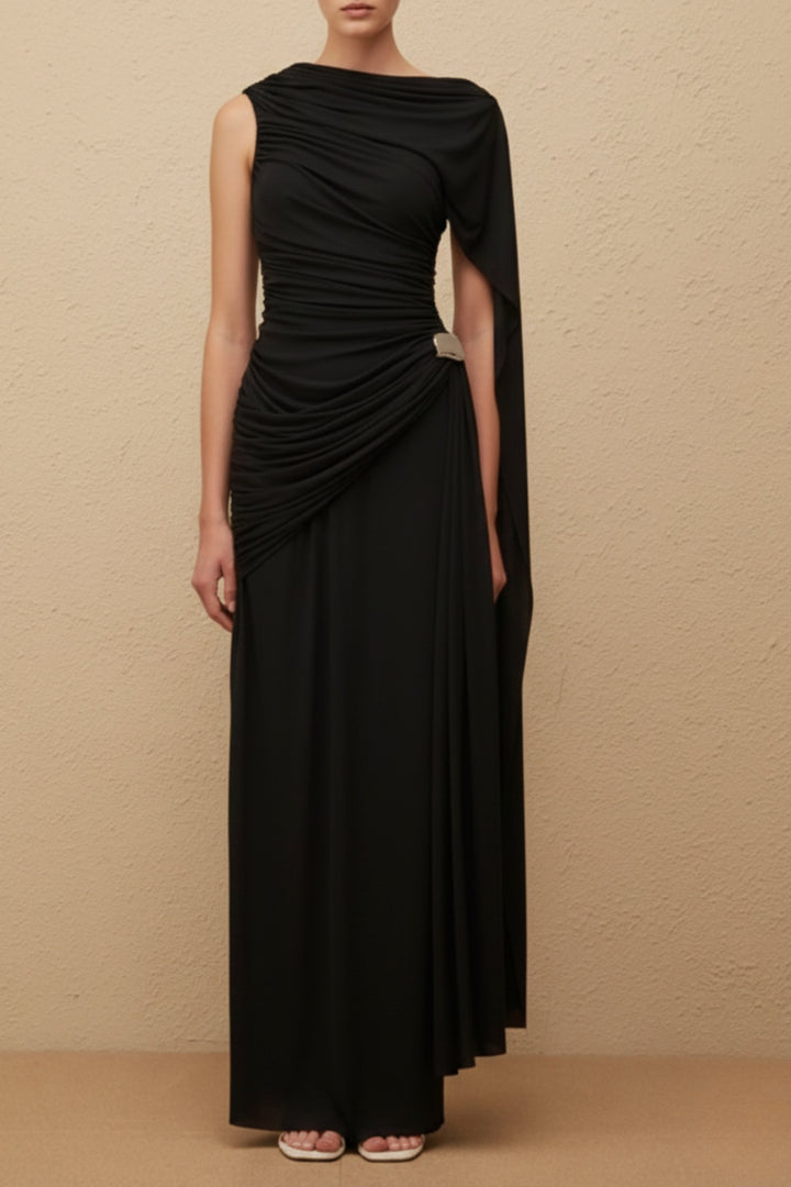 Black  Draped Bodycon Maxi Dress