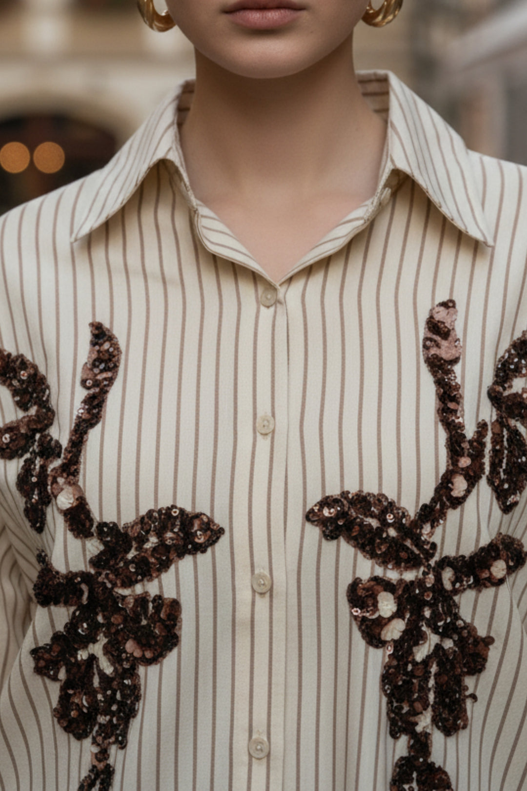 Butterscotch Embellished Striped Shirt