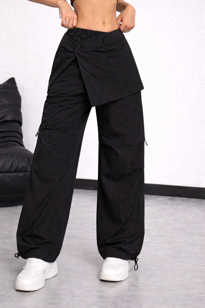 Black Cargo Pants With Detachable Skirt