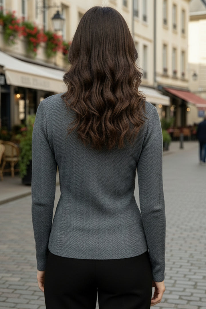 Smoke Grey V-Neck Knit Top