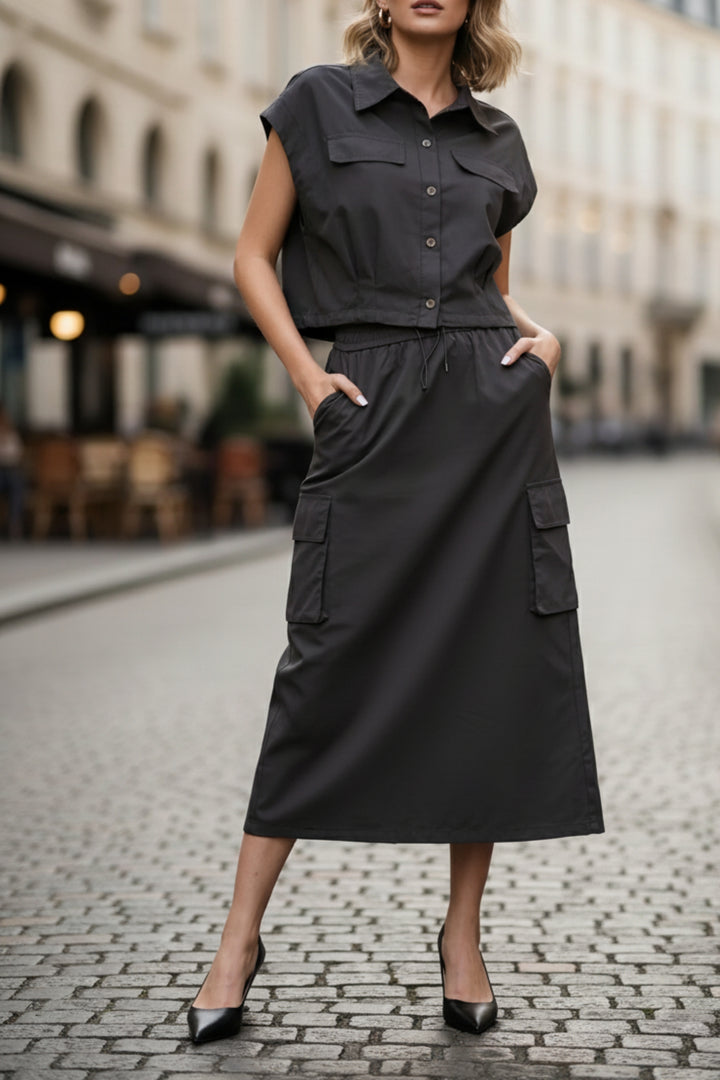 Cotton Shadow Grey Skirt Coord Set