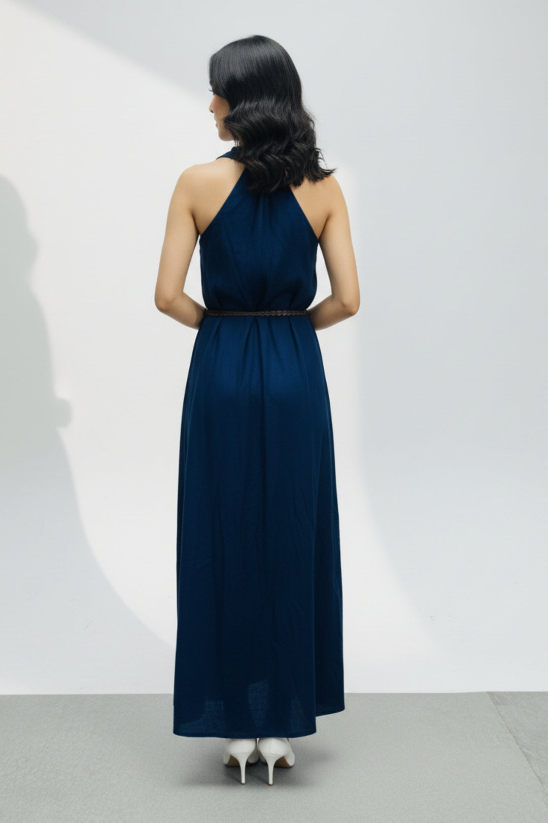 Sleeveless V-Neck Belted Maxi Dress