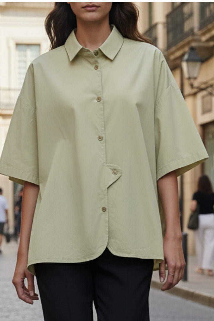 Flower Button Rounded Hem Shirt