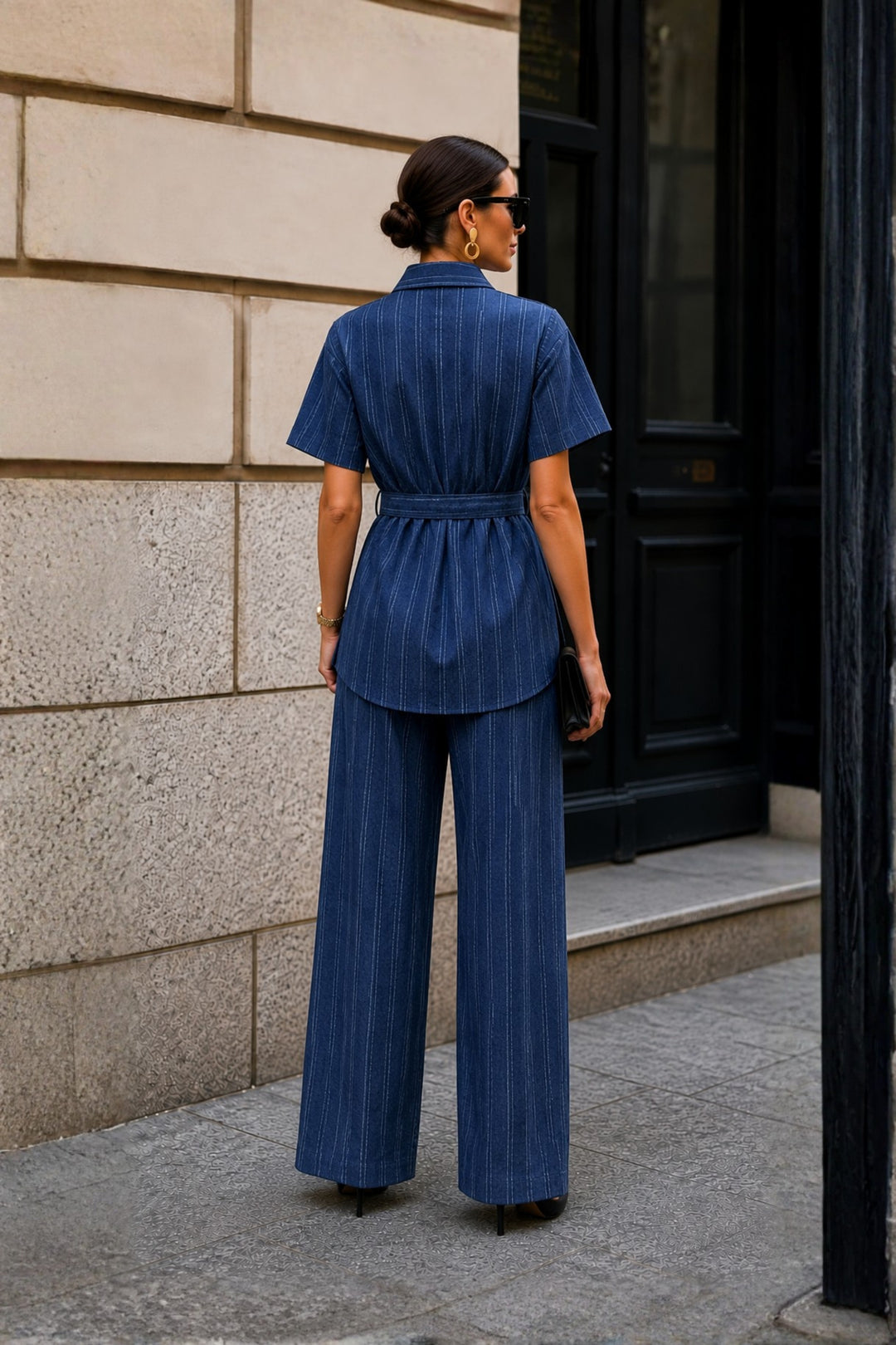 Indigo Stripe Utility Belted Co-ord Set