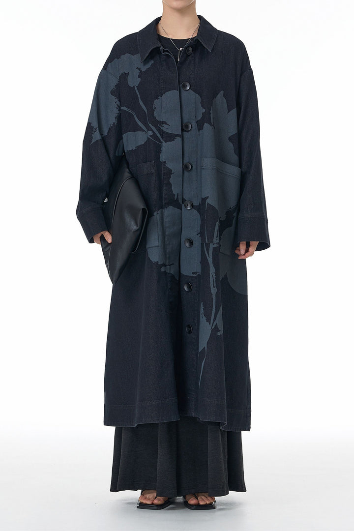 Ink ash black trench coat for women