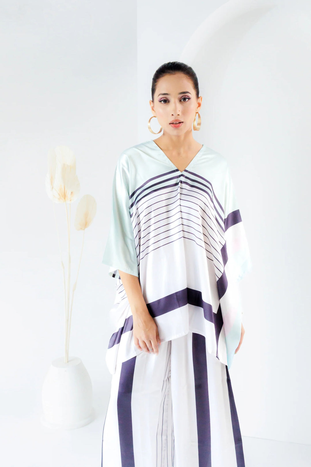 Silk crepe kaftan outfit for vacation
