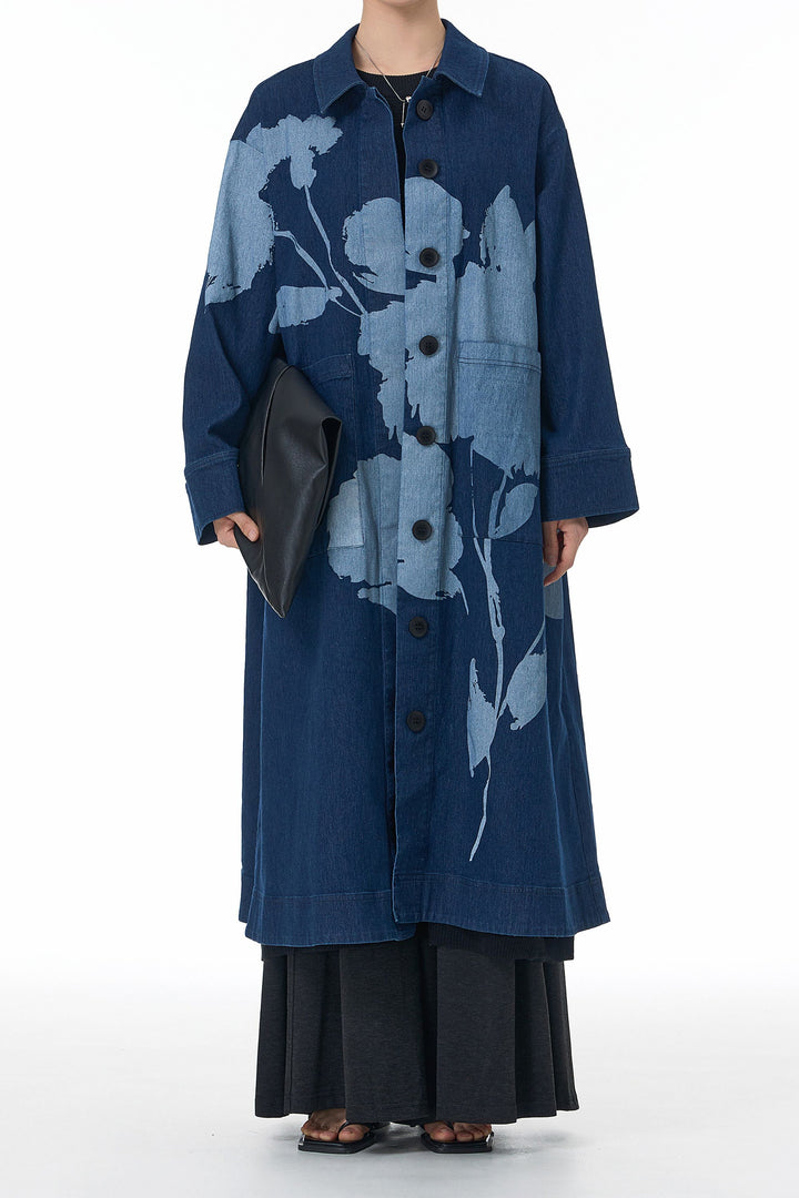 blue denim trench coat for women