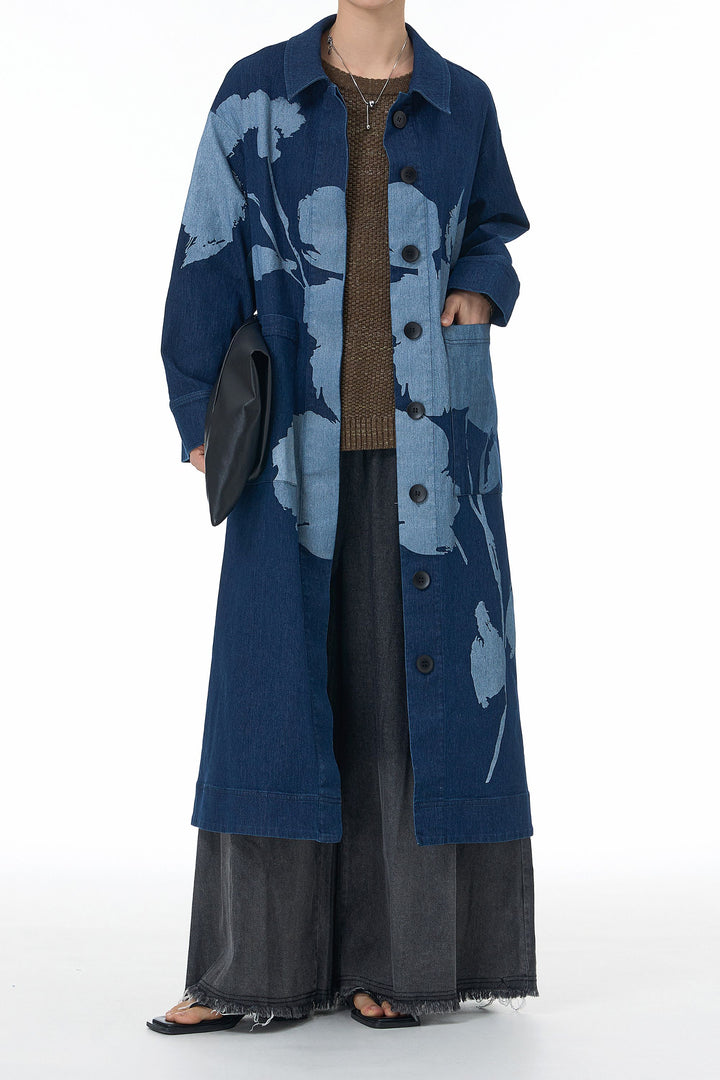 stylish trench coat with abstract print