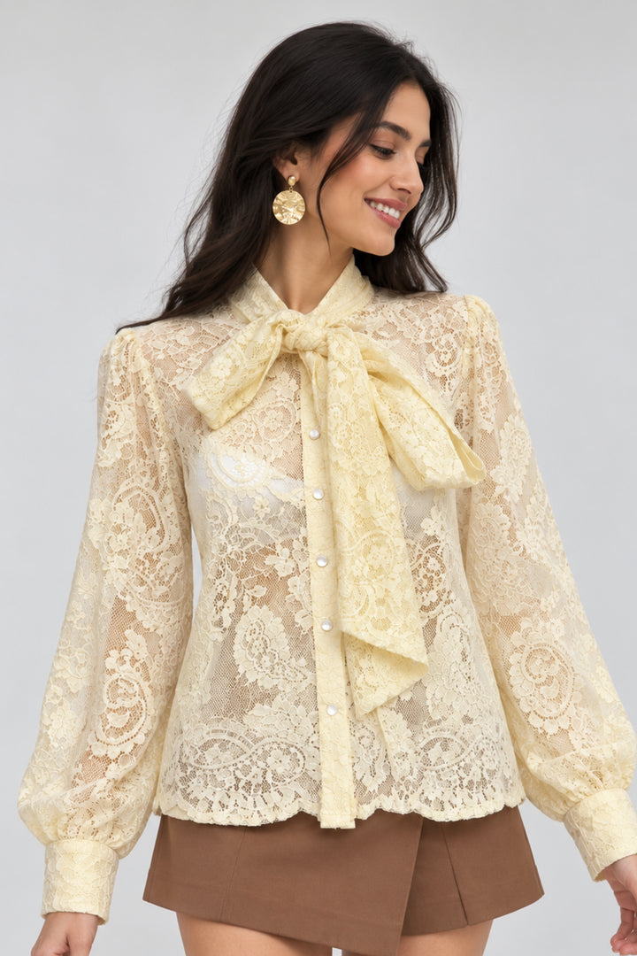 Lime Floral Lace Bow Shirt