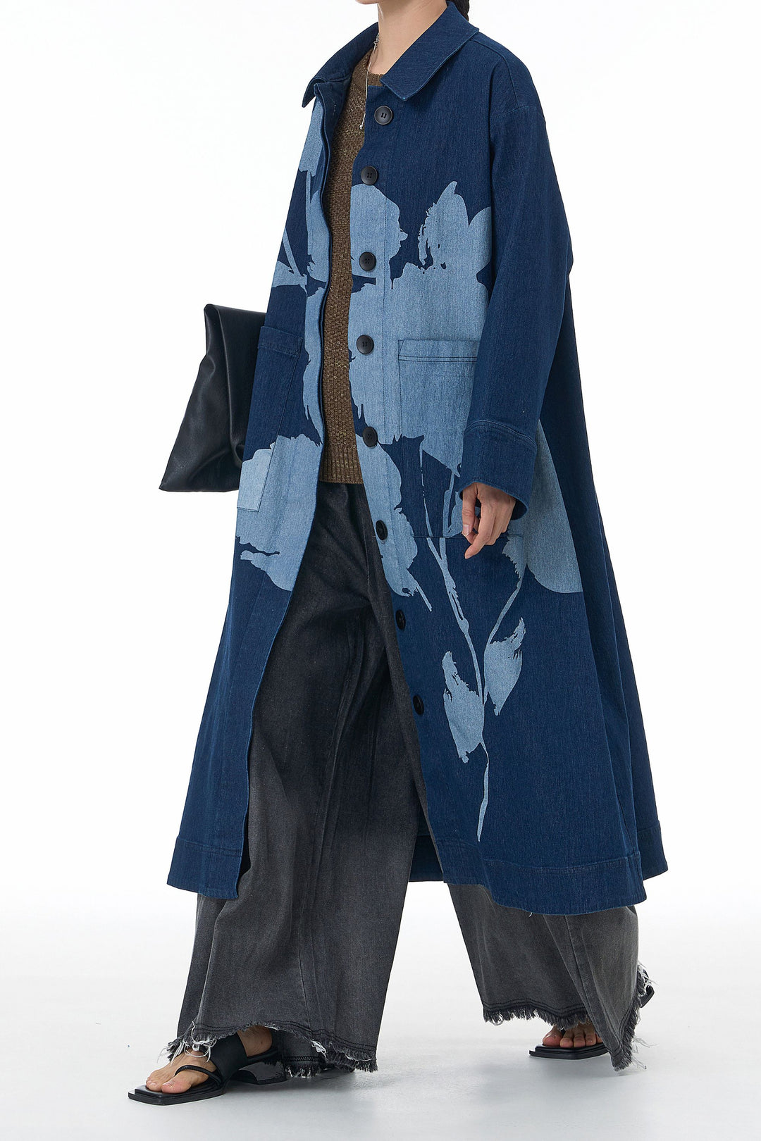 casual denim trench coat with pockets