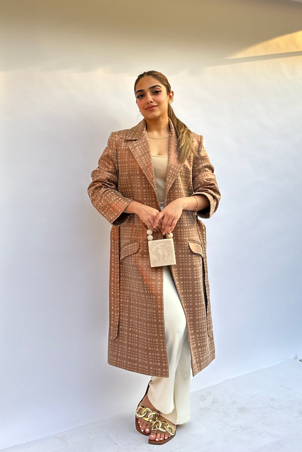 Fashionable evening wear trench coat