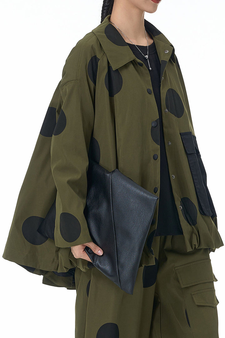 Olive Jacket With Black Polka Dot