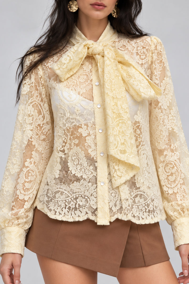 Lime Floral Lace Bow Shirt
