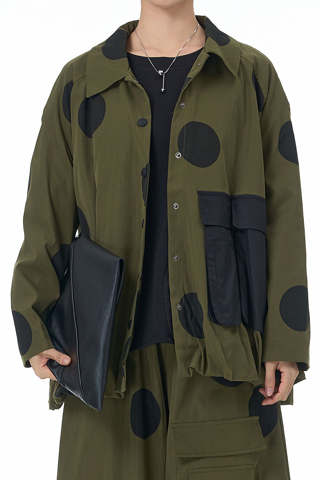 Olive Jacket With Black Polka Dot