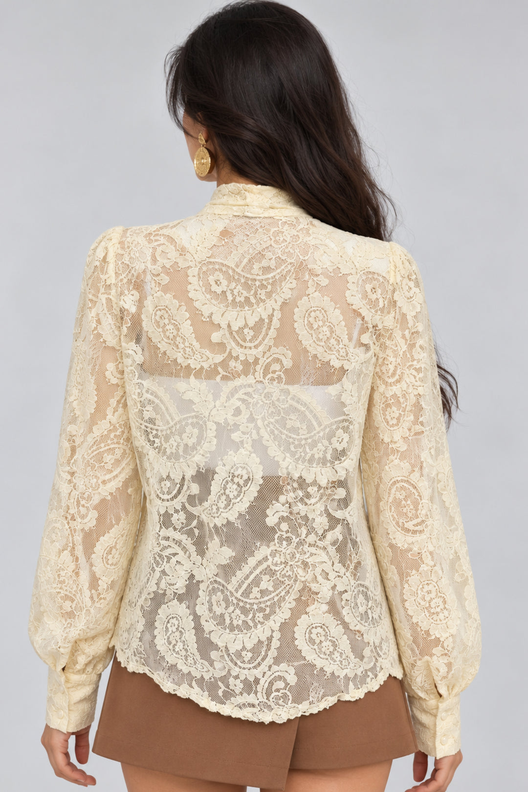 Lime Floral Lace Bow Shirt