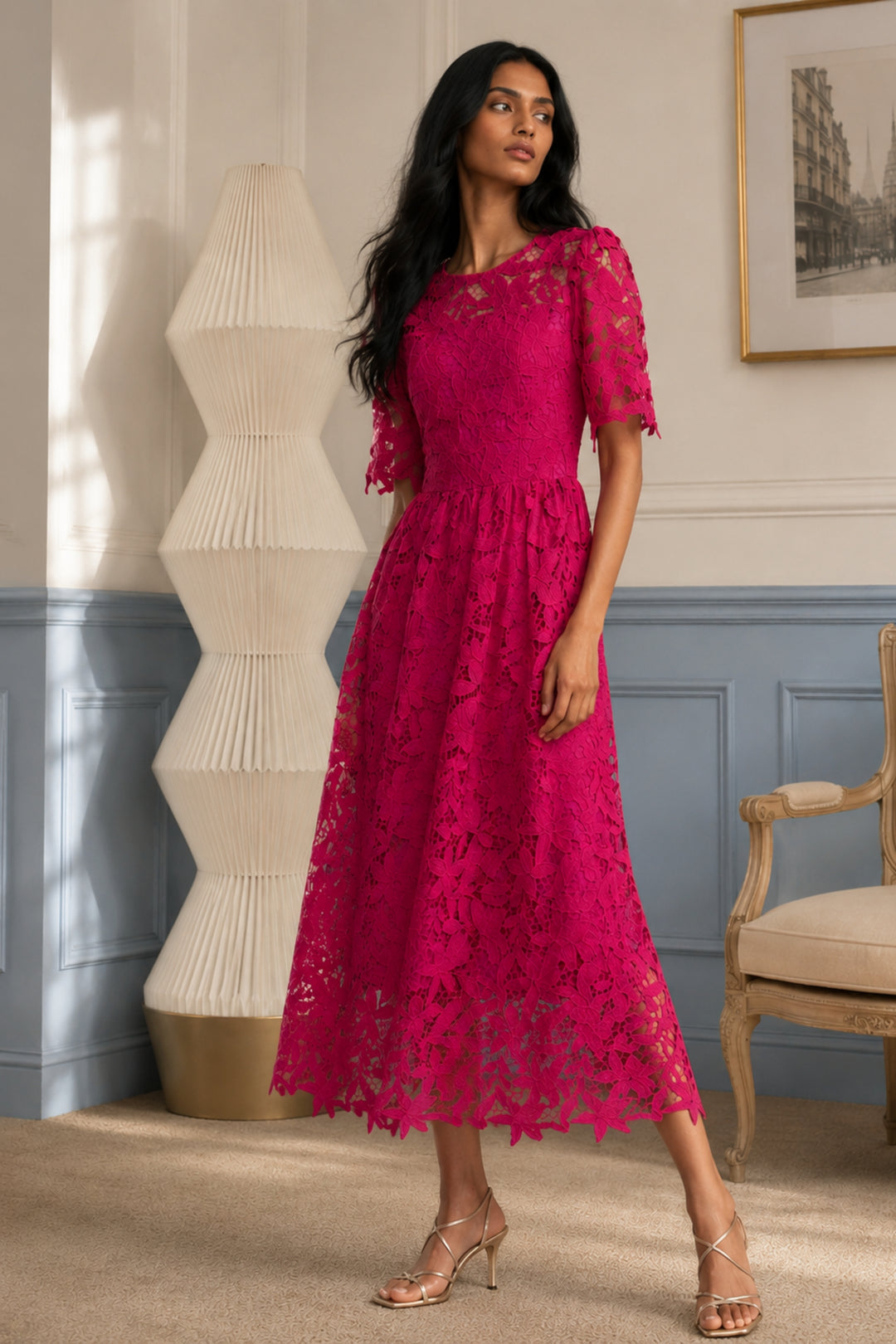 Fuchsia Bloom Lace Dress