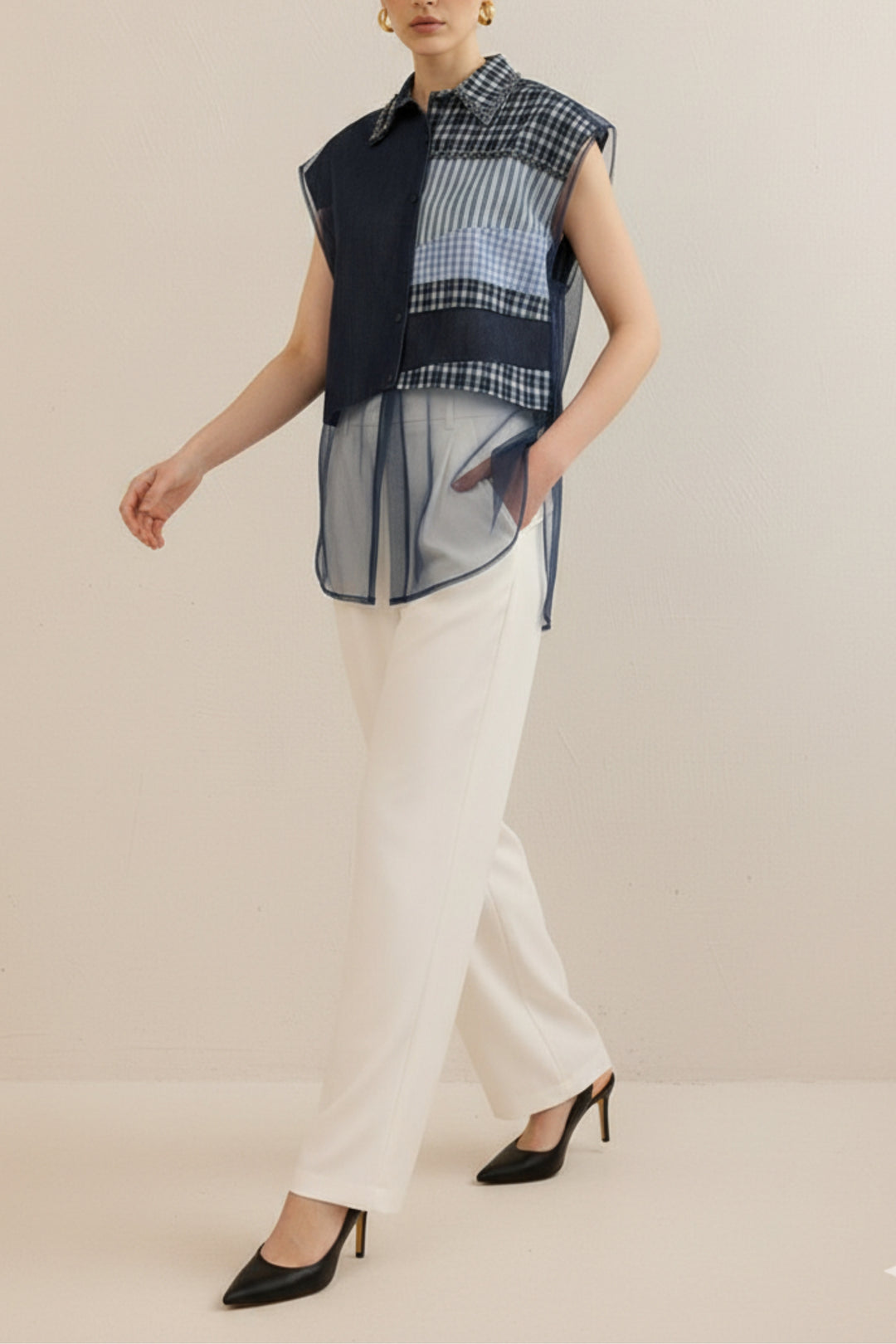 Denim Blue Patchwork Top