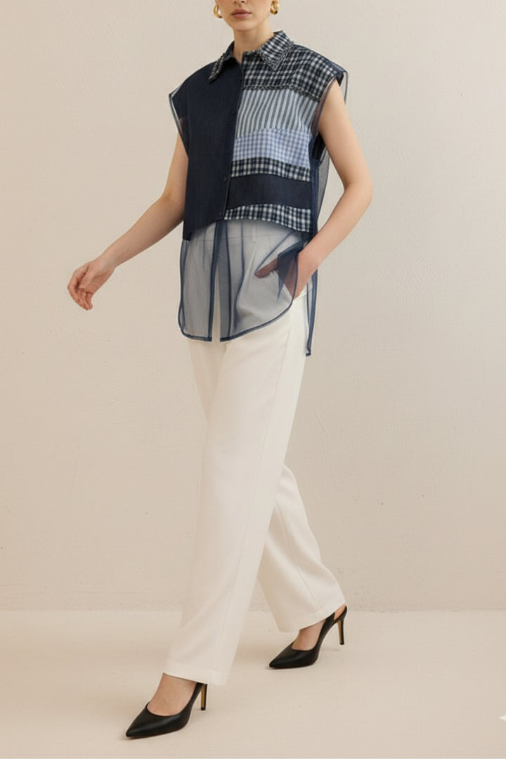 Denim Blue Patchwork Top