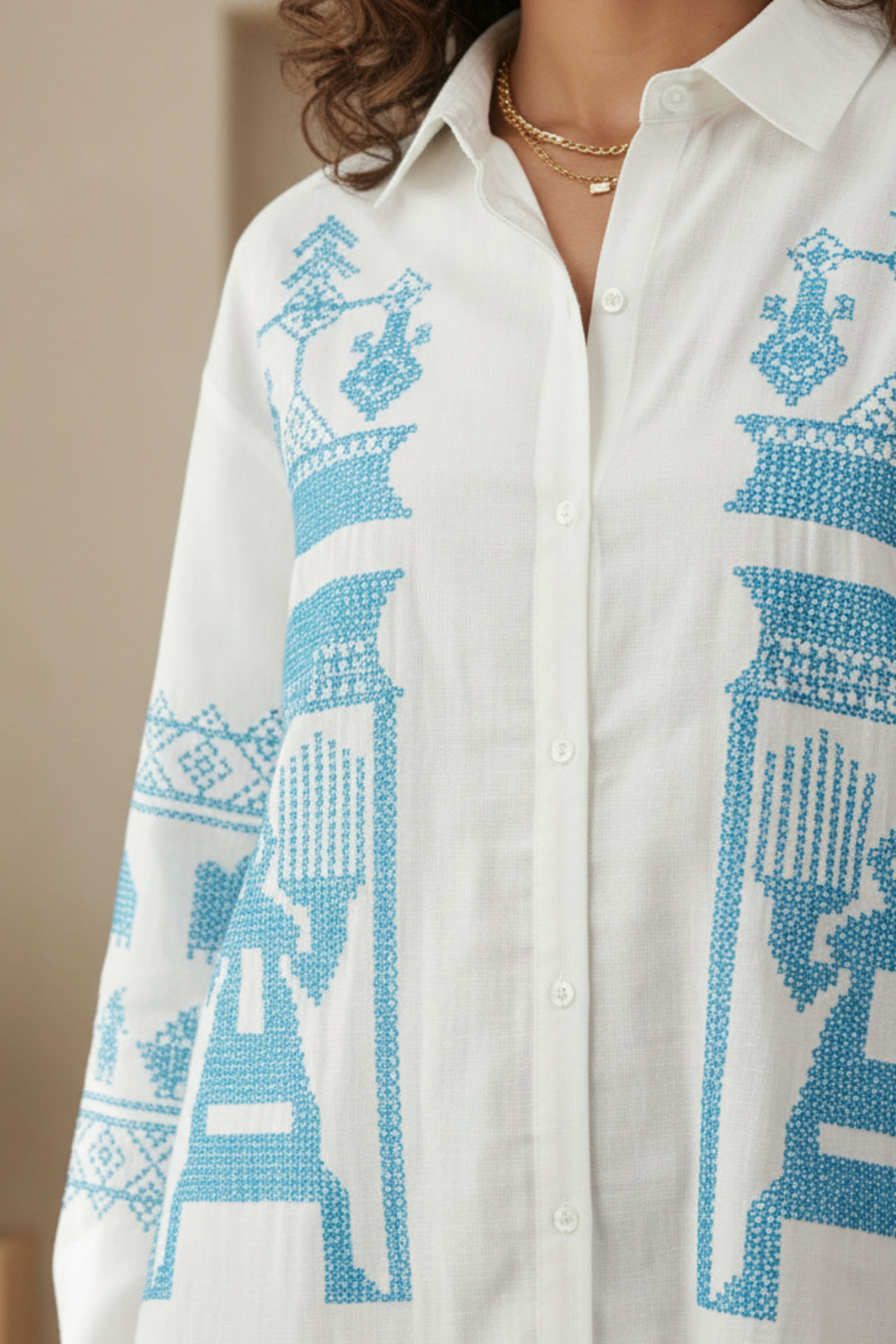 Blue Sindhi Thread Work Cotton Linen Dress