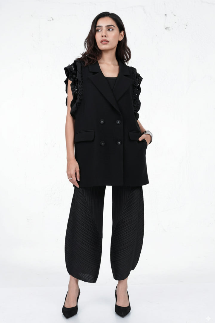 Olivia Black Ruffled Vest