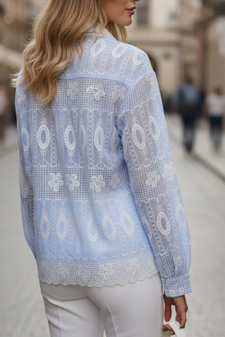 Ice Blue White Embroidered Shirt