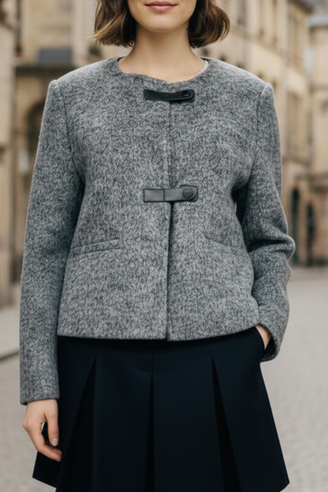 Ash Grey  Double-Sided Cashmere Buckle Blazer