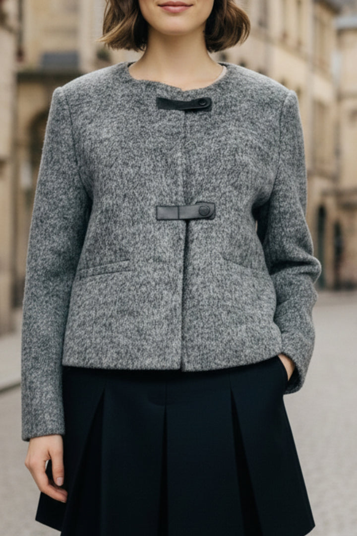 Ash Grey  Double-Sided Cashmere Buckle Blazer