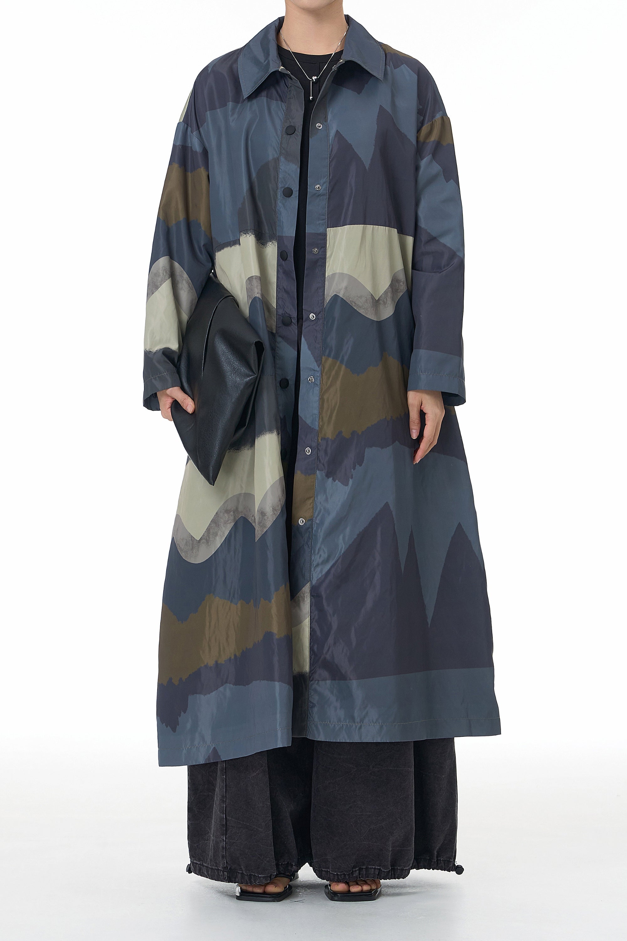 新品　deres weightlessness silk trench coat Buy Rainforest Trench Coat Oyster Grey Silk Brocade Zig Zag by