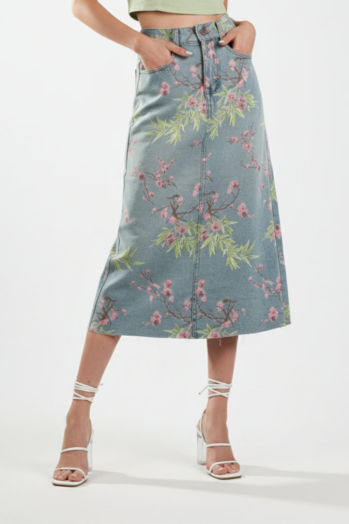 Floral Denim Skirt