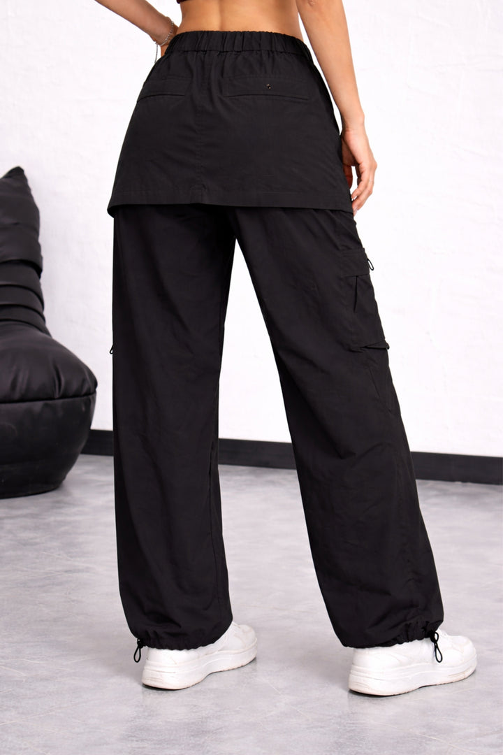 Black Cargo Pants With Detachable Skirt