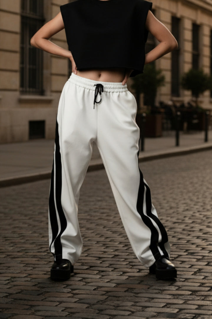 White Side-Stripe Sweatpants