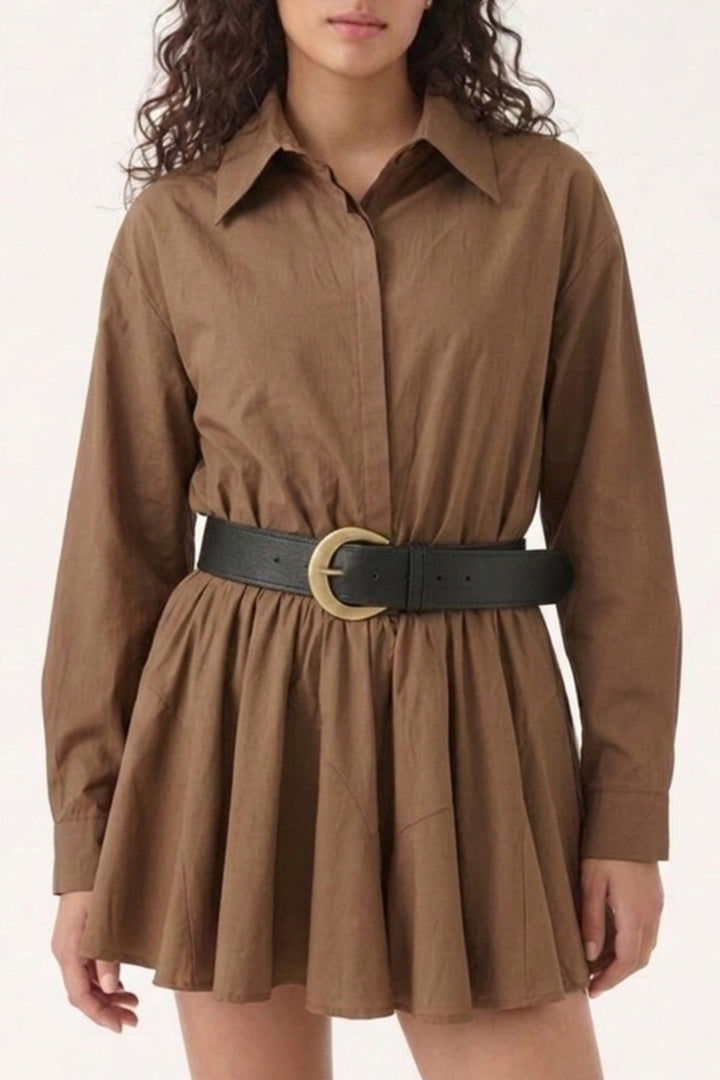 Cocoa Belted Mustard Overlay Shirt Dress