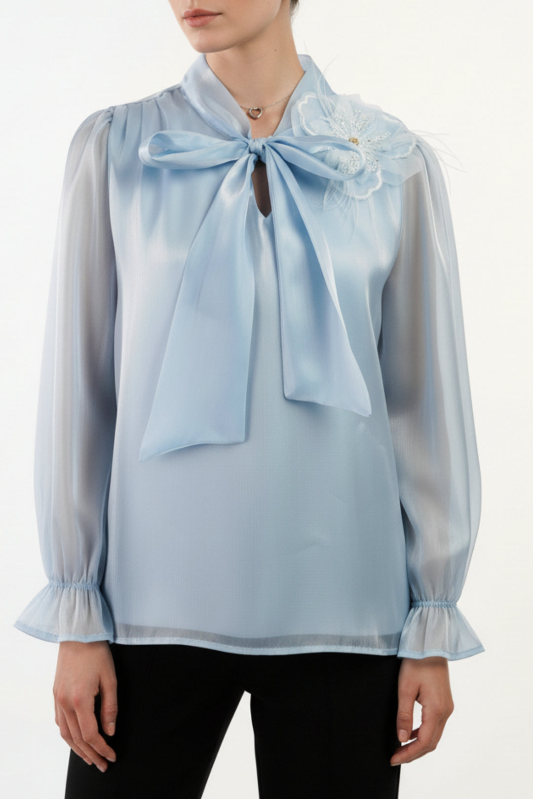 Pearl Blue Embroidered Tissue Top