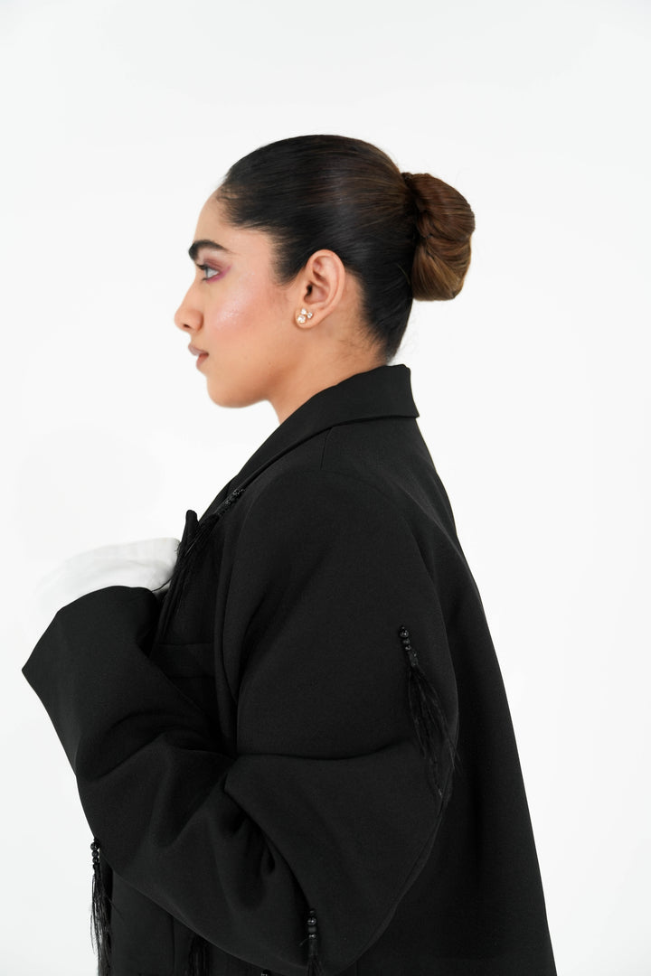 Feather Tassels Black Blazer