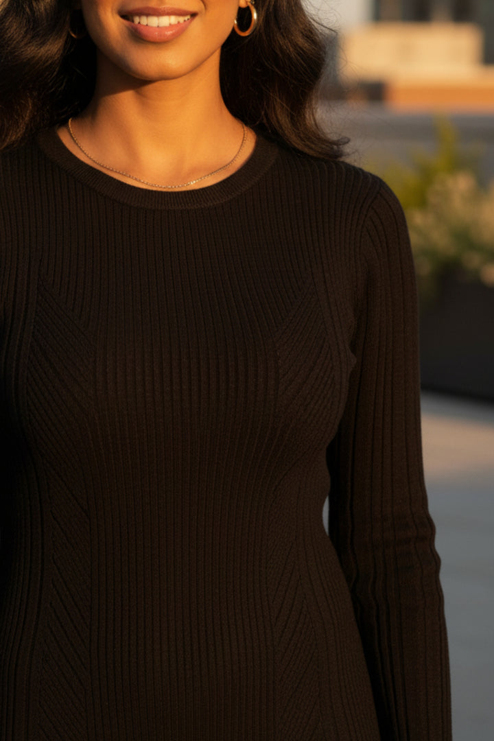 Black Knit Full Sleeve Maxi Dress