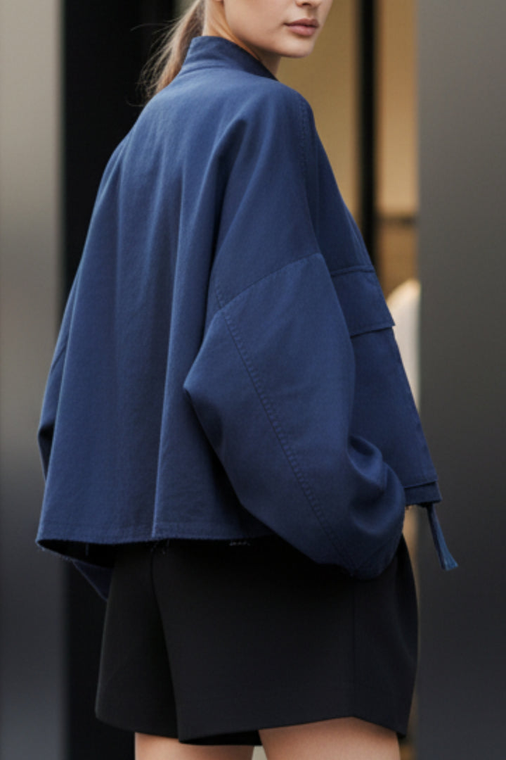 Dapper Navy Oversized Cropped Jacket